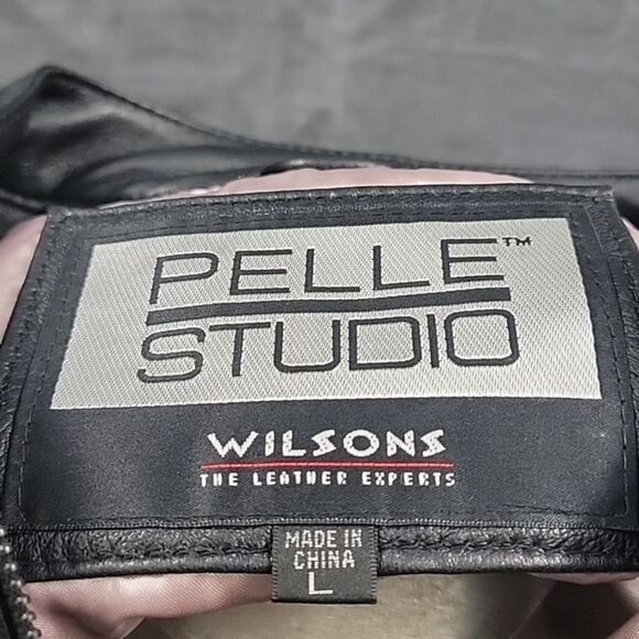 Wilson's Pelle Studio Black Soft Leather Moto Jacket Zip-Up Women's SZ L - Picture 10 of 10